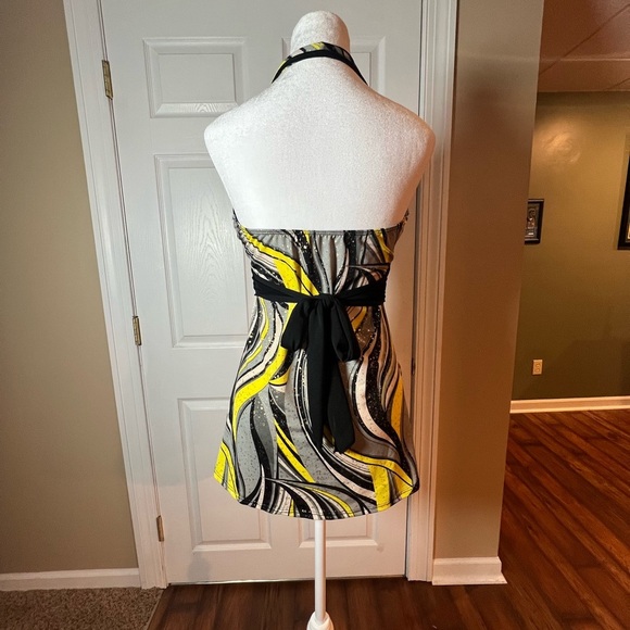 VGT 90s Y2K Charlotte Russe Size Large Yellow Black Halter Top with Waist Belt - Picture 4 of 6